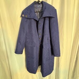 BLUE SKY Sz 1X Brocade Fabric Polka Dot Lining Pockets Turned Collar Pleated